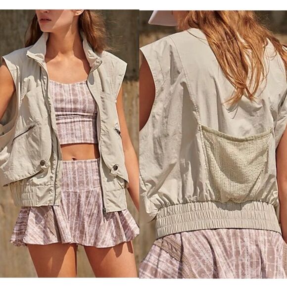 FP Movement by Free People Jackets & Blazers - FP Movement Off The Grid Vest Utility Cargo Hooded Hiking Beige/Khaki Bone Small